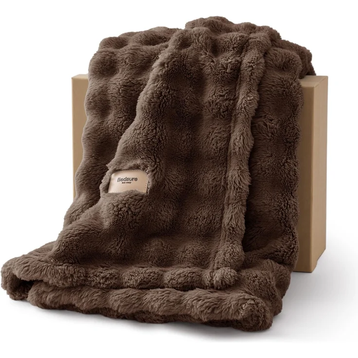 BEDSURE Kuscheldecke Flauschig Bubble Decke - Braun, 130x170 cm | Sofadecke, Dicke Fleecedecke, Tagesdecke für Zimmer Deko, Wolkenweich & Atmungsaktiv Wolldecke, Geschenk für Frauen