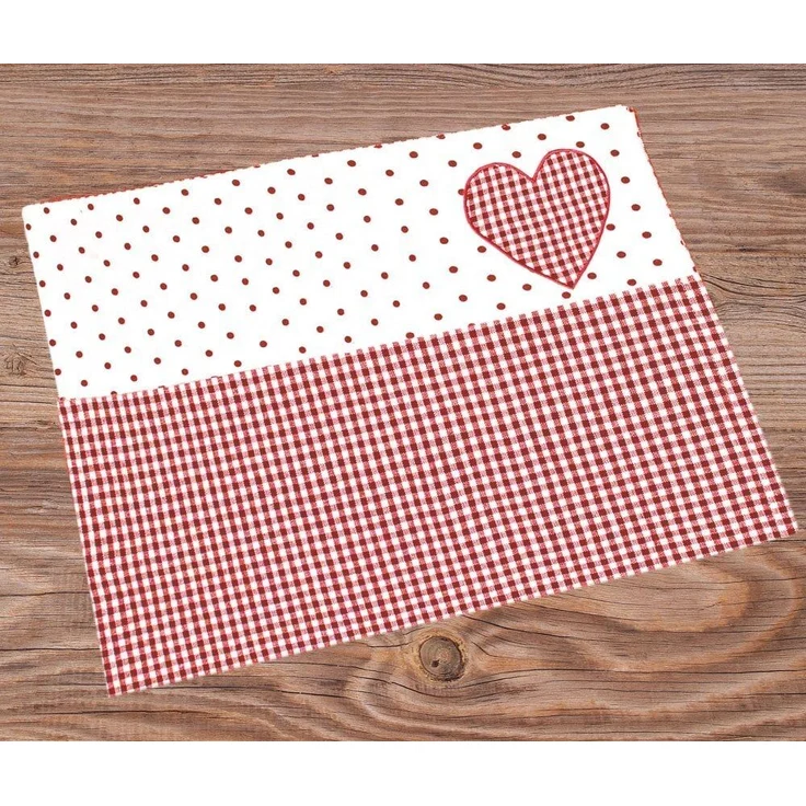 matches21 HOME & HOBBY Platzset Tischset Landhaus Premium LISE Herz Karo & Borte rot 33x42 cm, (1-St) – Bild 1