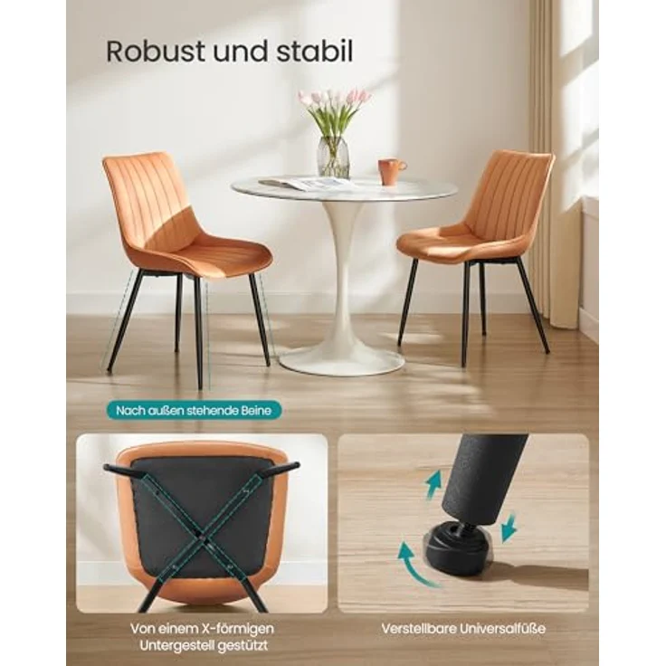 SONGMICS Esszimmerstuhl 2er Set, Küchenstuhl, Samt,Polsterstuhl, bis 120 kg belastbar, Stahlbeine, Gebogene Rückenlehne, für Esszimmer, Küche, karamellbraun-tintenschwarz LDC090K01 – Bild 7