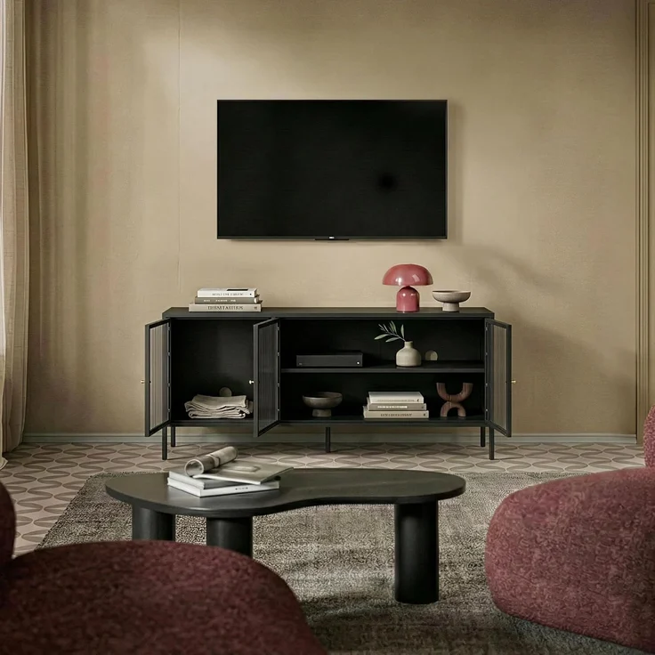 Vitrinen-Sideboard Vinterhavn Stahl 3-türig 80x150x40 cm Schwarz [en. casa] – Bild 4