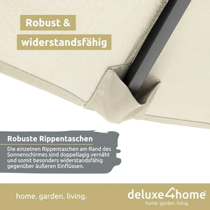 deluxe4home XXL Doppelsonnenschirm 450cm x 260cm, faltbar mit Handkurbel, Creme – Bild 5