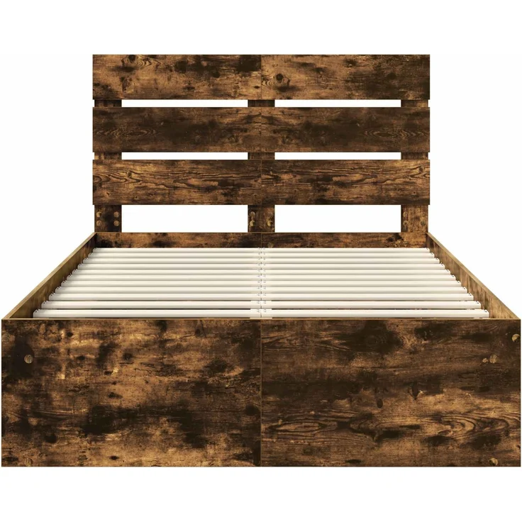 vidaXL Bettrahmen Geräucherte Eiche 120 x 200 cm Massives Kiefernholz 3411764 – Bild 6