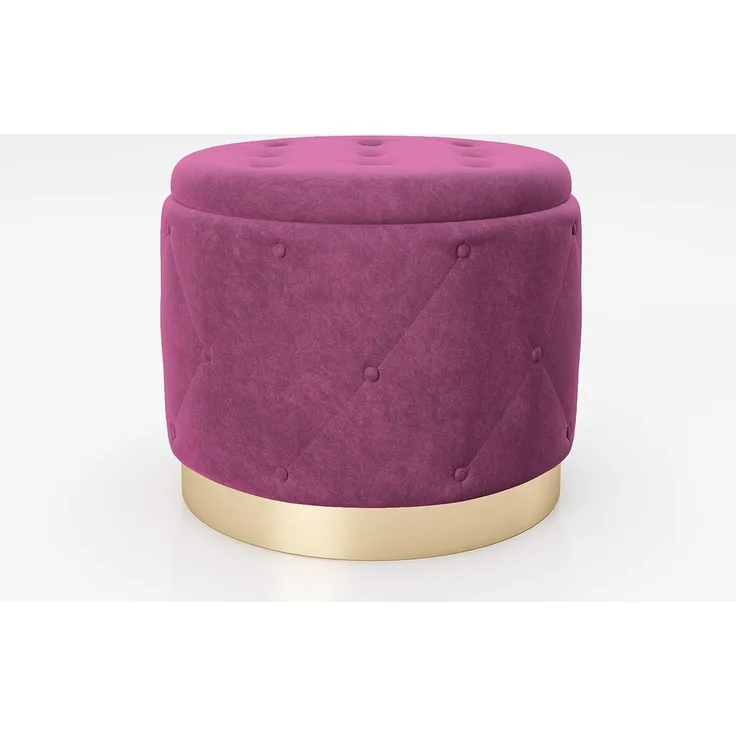 PLAYBOY - Pouf LIZ" gepolsterter Sitzhocker mit Stauraum, Samtstoff in Lila und Chesterfield-Optik, goldener Metallfuss, Retro-Design"