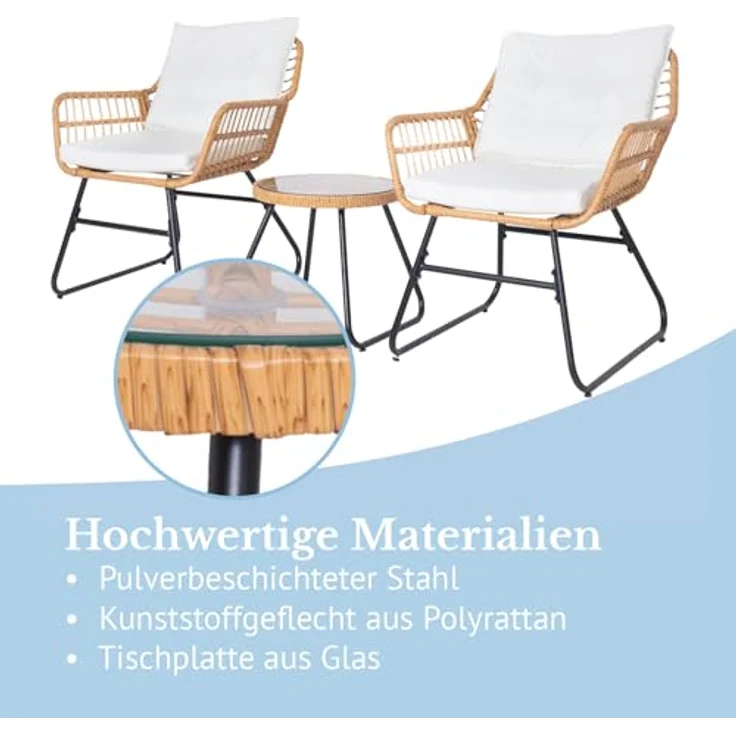 SVITA Balkonset AMALFI, Rattan, Outdoor, Sitzgruppe, Natur / Creme – Bild 5