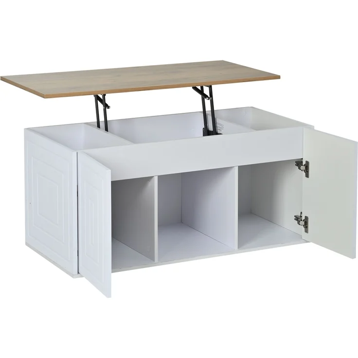 Couchtisch 46 x 95 x 45 cm, mit Höhenverstellung, in Holzoptik, Konstruktion aus Spanplatte, Weiß / Naturfarben – Bild 11