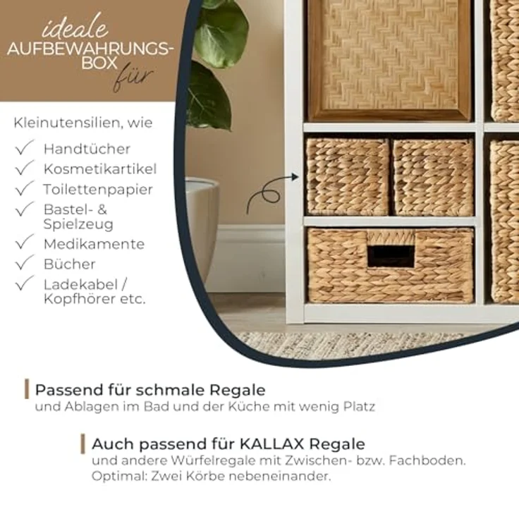 HMF Aufbewahrungskorb Badezimmer Aufbewahrungsbox geflochten aus Wasserhyazinthe (2 St), 38 x 15 x 14 cm, natur – Bild 4
