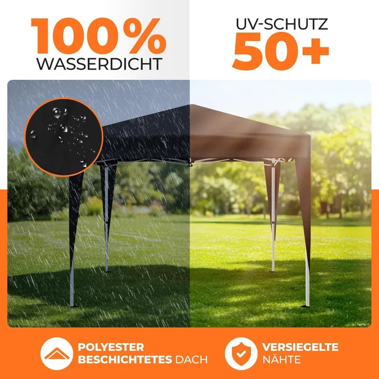 Kronenburg Faltpavillon wasserdicht Dachmaß 2x2 m UV Schutz 50+ Pavillon in Schwarz mit 4 Seitenteilen – Bild 3
