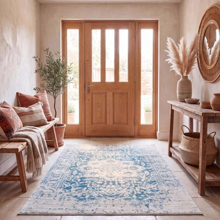 SAFAVIEH Distressed Teppich für Wohnzimmer, Esszimmer, Schlafzimmer - Madison Collection, Kurzer Flor, Blaugrün und Elfenbein, 122 X 183 cm