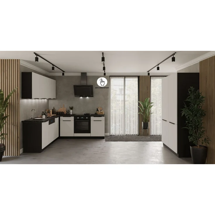 Winkelküche ARIA K-BL ECKE 1 - 215 x 220 + 120 cm Anti Fingerprint Küchenzeile Küchenblock Singleküche Einbauküche Küche Eckküche – Bild 1