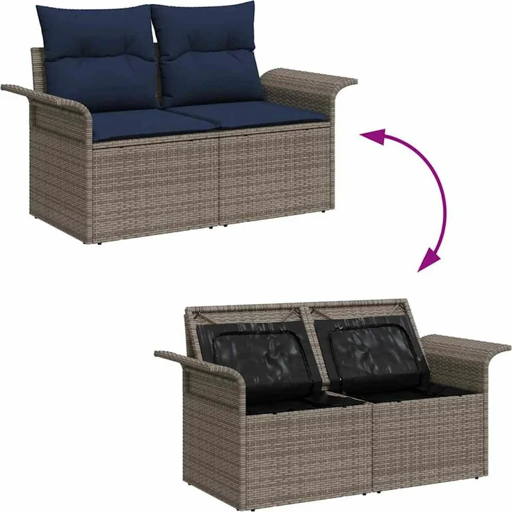 vidaXL Gartensofa-set mit Kissen mit Speicher 4 pcs Grau Poly-Rattan 3353984 – Bild 10