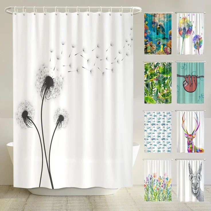 arteneur® - Pusteblume Schwarz und Weiß - Anti-Schimmel Duschvorhang 180x180 - Recycelt mit Öko-Tex Standard 100 - Beschwerter Saum, Blickdicht, Wasserdicht, Waschbar, 12 Ringe