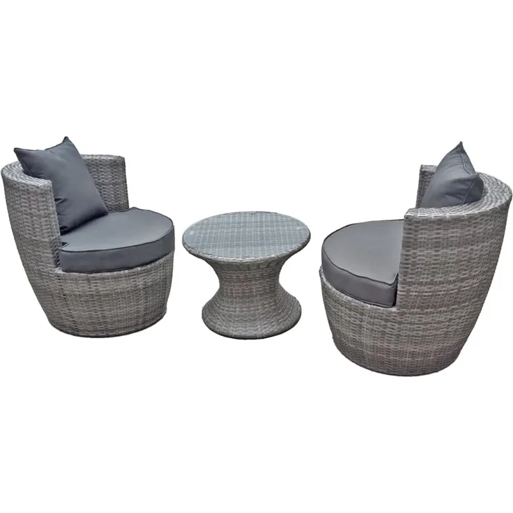 Bistro-Set CARINA Kunststoffgeflecht Grau Kunststoff | Balkonset Gartenmöbel-Set Club-Set Bistrotisch Outdoor Sitzgruppe
