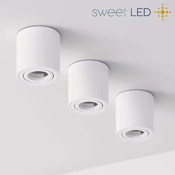 Sweet LED Aufbauleuchte 4er Set GU10 rund Deckenspots weiß Aluminium schwenkbar 230V, schwenkbar, ohne Leuchtmittel, Aufbaustrahler LED, Aufbauspot, Deckenstrahler – Bild 9