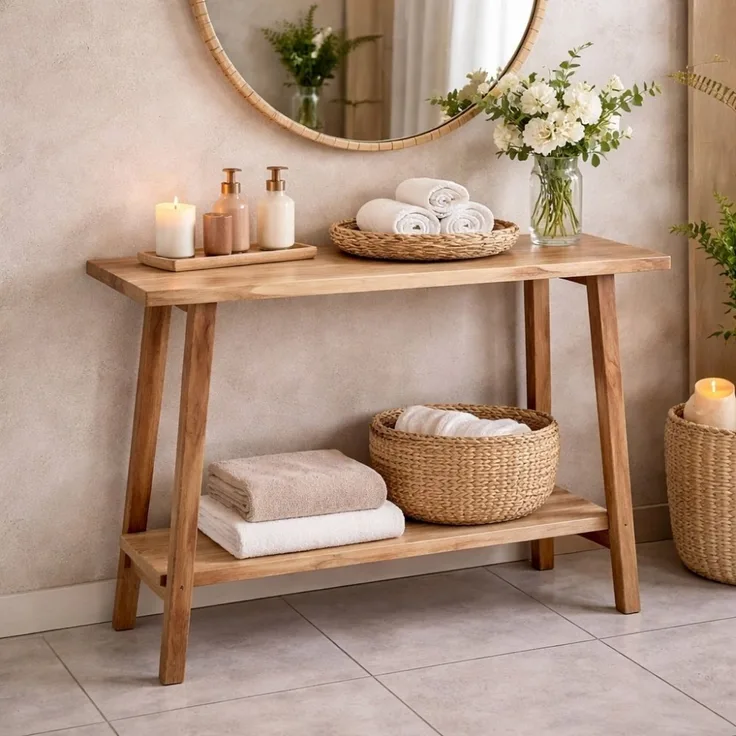 Teak Konsolentisch NIRONA-Plus 100cm recyceltes Massivholz Konsole Flurmöbel