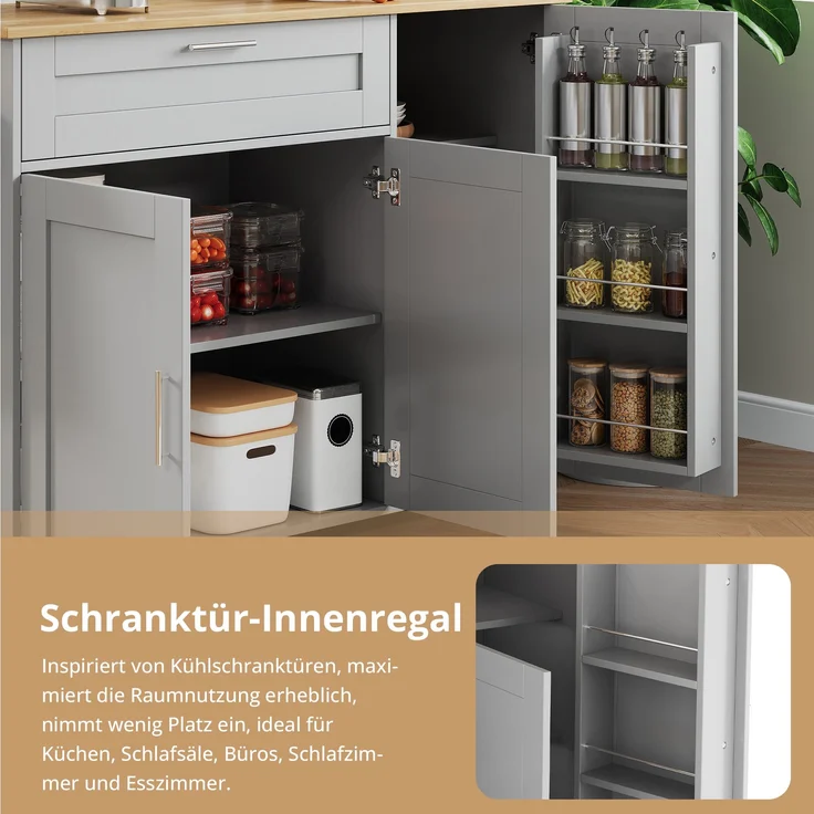 Küchenwagen klappbare Arbeitsplatte Eichenoptik MDF Stauraum Servierwagen mobil Küche Esszimmer,Grau – Bild 7