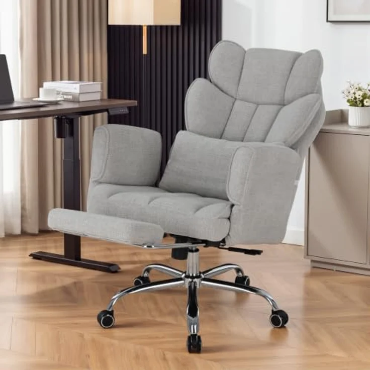 MALOL Bürostuhl Ergonomisch, 360° Drehbar Bürostuhl mit Fußstütze, Belastbar bis 180 kg, 102°-127° verstellbare Rückenlehne, 7 cm Höhenverstellbar, Komfortsessel für Home Office & Gaming, Grau – Bild 3