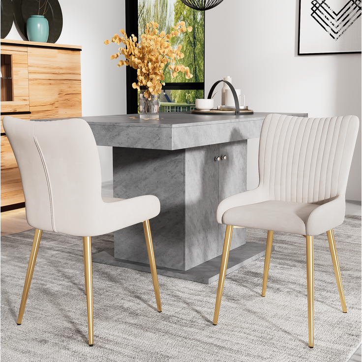 Esszimmerstuhl 4er-Set, Samt mit Metallgestell, 85x43x47, Beige/Gold, 150 kg pro Stuhl – Bild 3