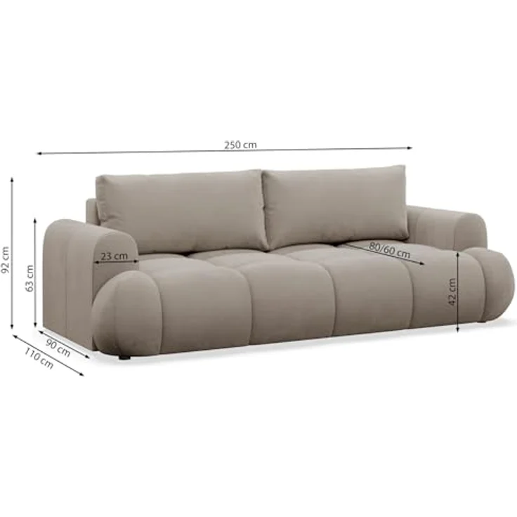 Selsey 3-Sitzer Sofa mit Schlaffunktion Schlafsofa Dunkelbeige Cord 135x200 cm Integrierter Bettkasten – Wasserabweisend & Abriebfest Polnisches Design Komfortable Wellenfederung & Schaumstoff – Bild 3