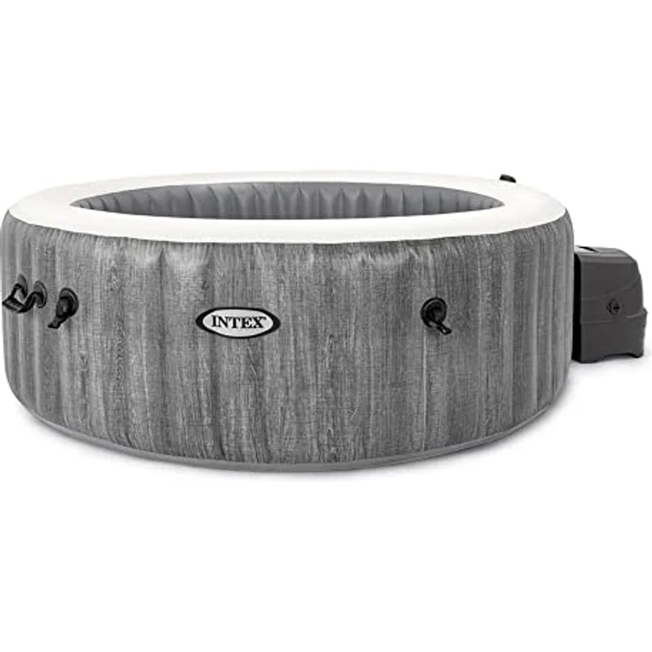 Intex Greywood Deluxe Purespa Whirlpool, für bis zu 4 Personen, 795 Liter, HWT-System, Holzoptik, graue Ausführung – Bild 1