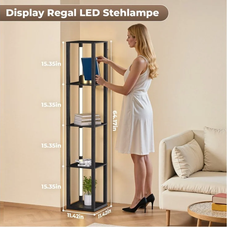 Clanmacy Stehlampe Stehlampe Wohnzimmer mit 4 Regalen, Stehlampe mit Fassung – Bild 1