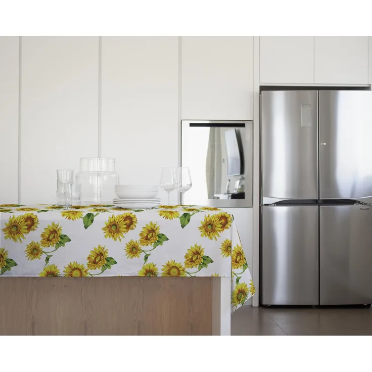 GEMITEX Tradition Tischdecke – Plüsch Wachstuch, wasserdicht und schmutzabweisend, Dekoration 4130 Sonnenblumen Toskana, ideal für rechteckige Tische für 6/8 Personen, 140x180 cm, hergestellt in