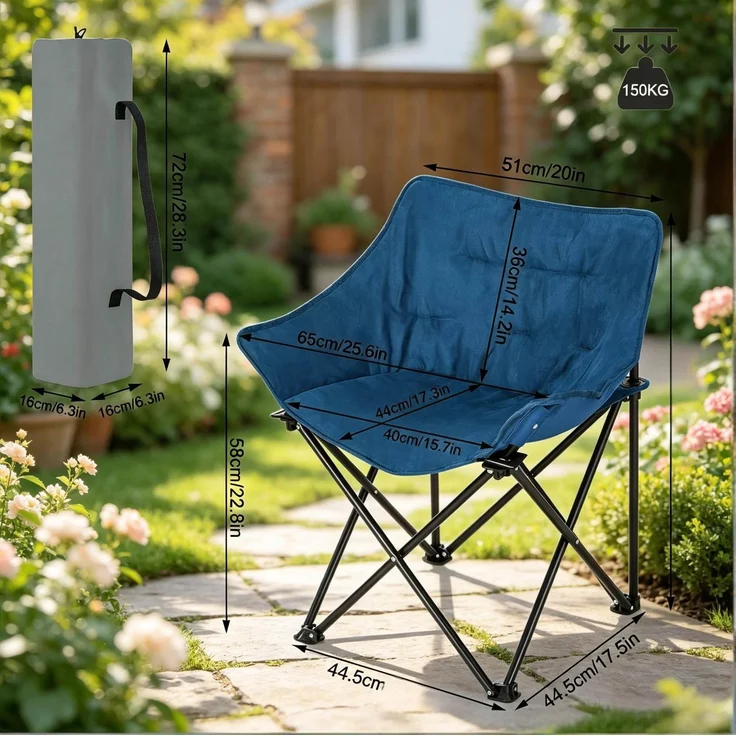 Klappstuhl 63 x 73,5 x 55 cm mit Tragetasche – gepolsterter Campingstuhl mit Metallgestell – Bild 5