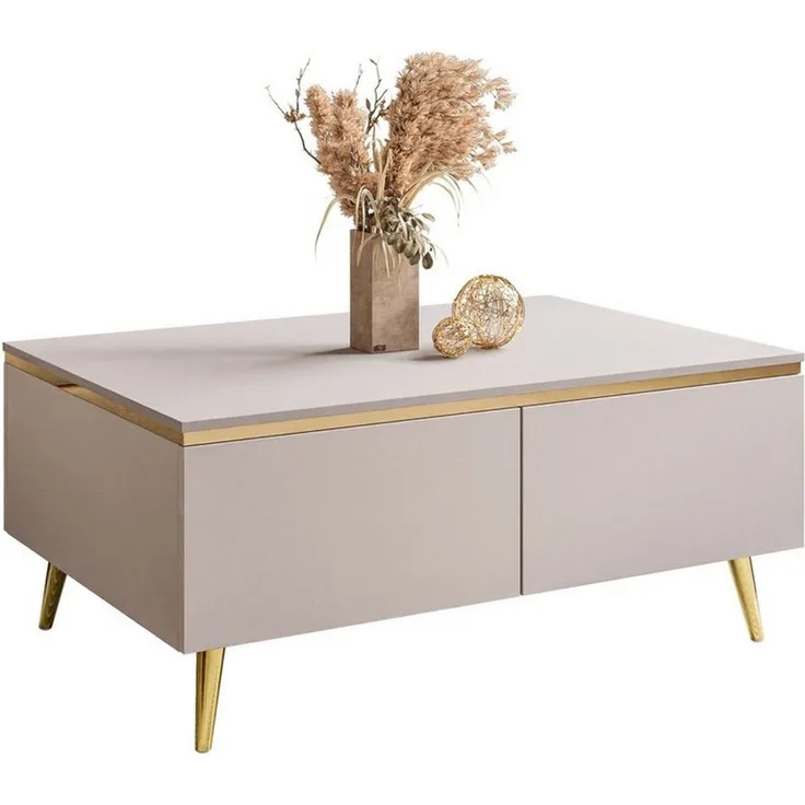 ALLHOUSE24 Couchtisch PEONY KASCHMIR matt mit Stauraum mit goldener Leiste, Metallbeine (1x Couchtisch), Breite 90 cm