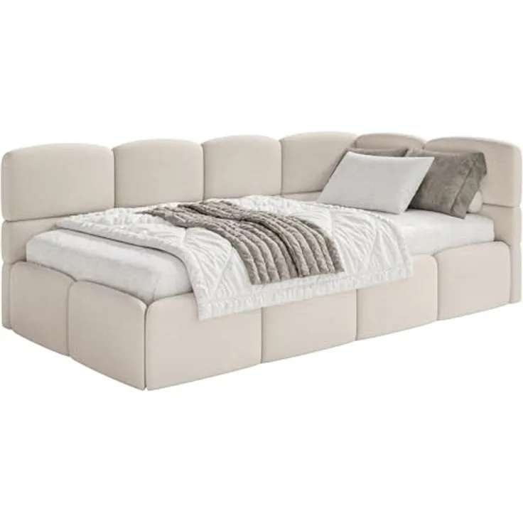 Selsey 'Cloudy' Jugendbett 120 cm, Bettkasten, Chenille, Kopfteil rechts, Creme