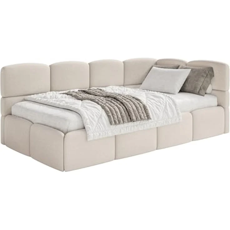 Selsey 'Cloudy' Jugendbett 120 cm, Bettkasten, Chenille, Kopfteil rechts, Creme – Bild 1