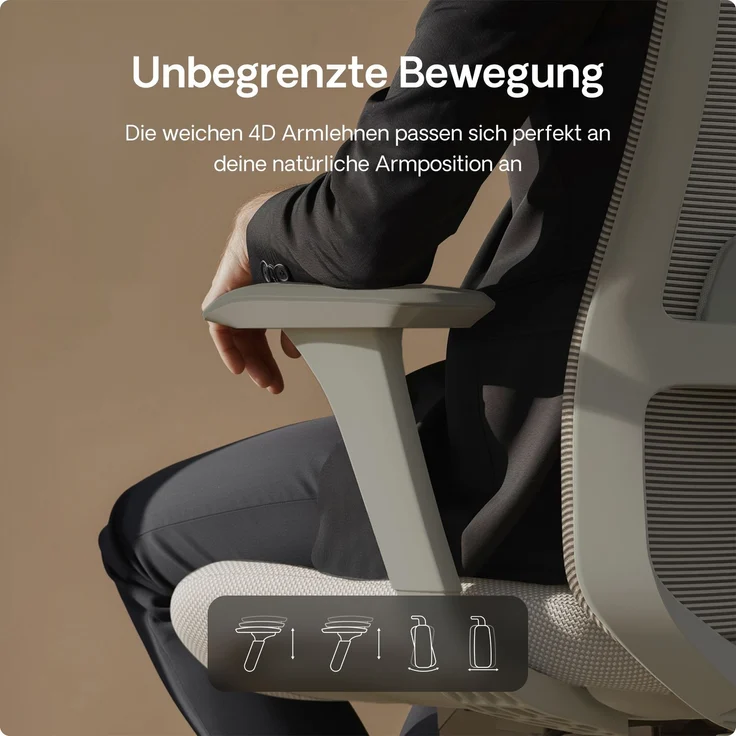 Desktronic Bürostuhl Verstellbarer Ergonomischer SitOne, Grau 4-Dimensional Armlehne, Integrierte 4-Wege-Lendenwirbelstütze – Bild 5
