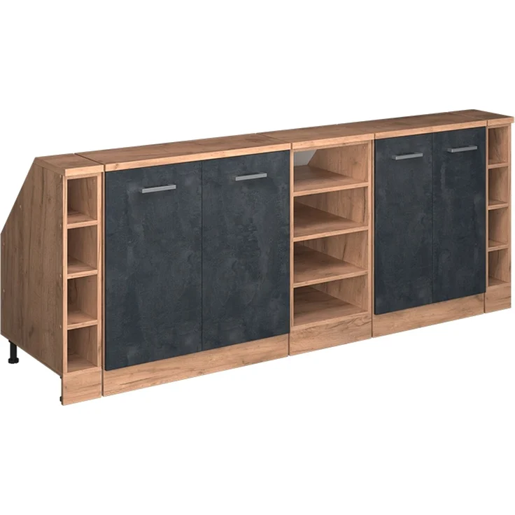 Küchenschrank für Dachschrägen R-Line Schwarz Beton 210 cm 5er Set Schrankkorpuss 60 cm Tiefe Vicco – Bild 1