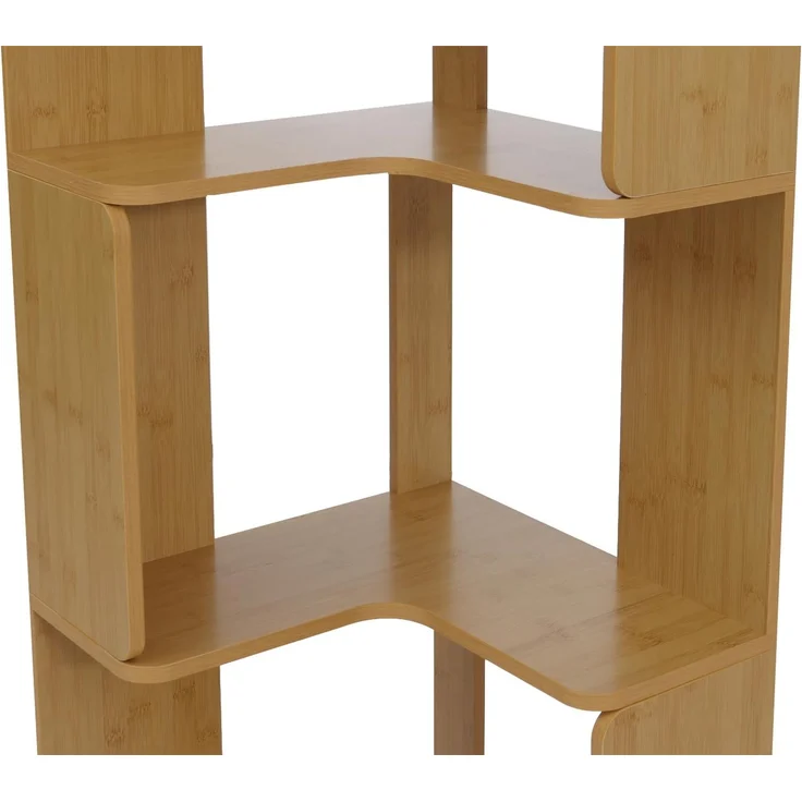Eck-Bücherregal HWC-P53, Eckregal Standregal Wohnregal, 5 Ebenen MDF Melamin 175x40x40cm ~ Bambus-Optik – Bild 5