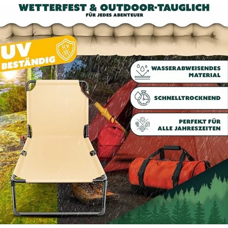 KESSER® Campingbett klappbar mit Tragetasche, Nackenkissen, Vakuumtasche & Getränkehalter, Oxford-Gewebe / Stahl kaffe / creme, 68 x 190 x 30 – Bild 4