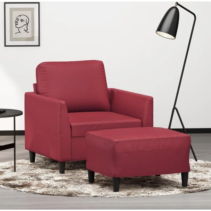 vidaXL Sessel mit Hocker Weinrot 60 cm Kunstleder 3201120