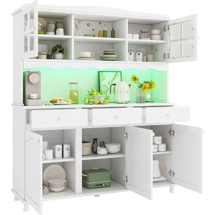 Buffetschrank mit LED-Beleuchtung & USB-Anschlüssen, 135x40x185 cm, Weiß – Bild 7