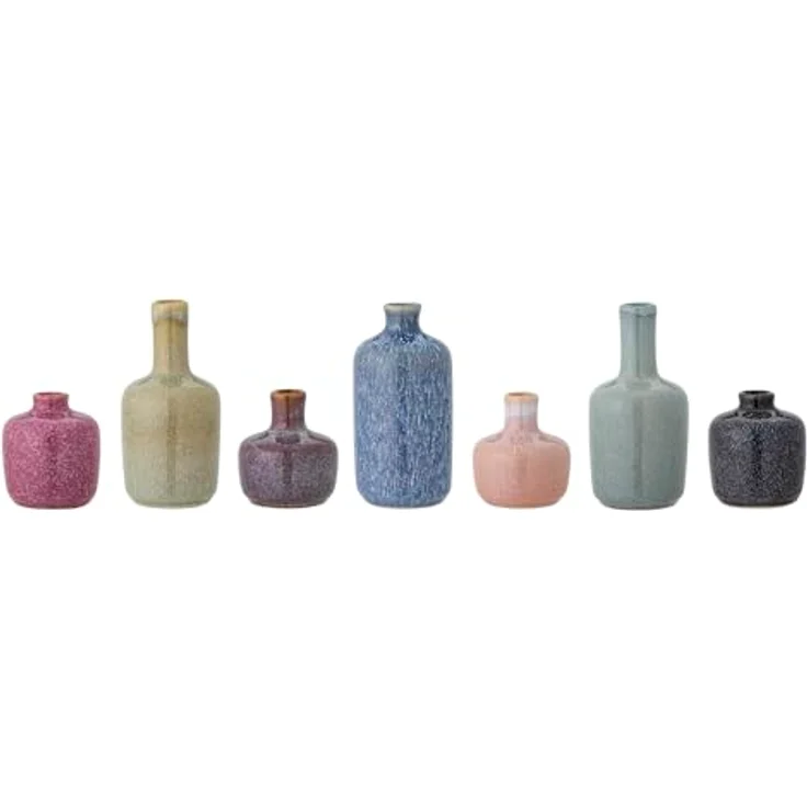 Bloomingville Maien Vasen Set 7-teilig – Steingut Deko Vasen im skandinavischen Design, Mehrfarbig, ideal für Trockenblumen, Knospenvase D7 x H14 cm – Bild 1