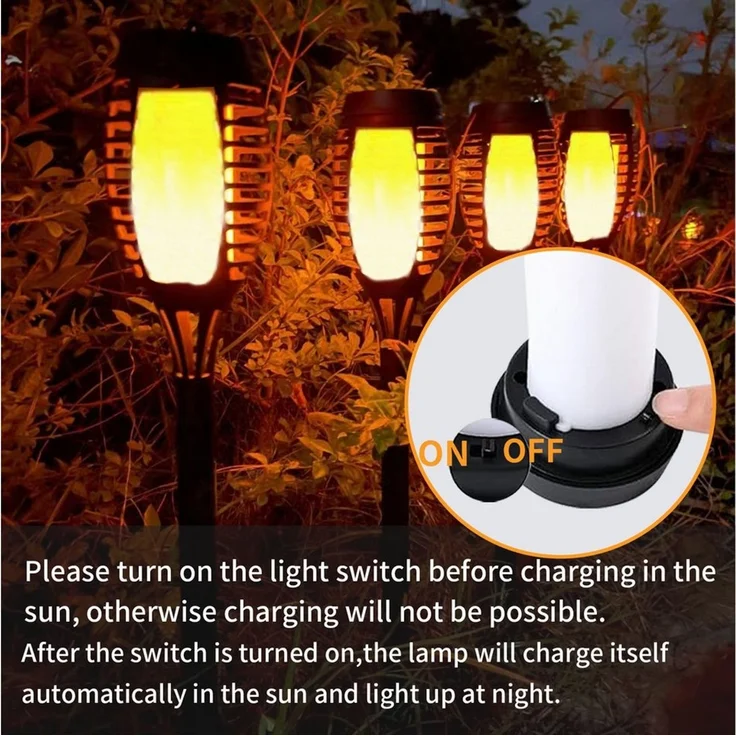 LQWELL LED Solarleuchte Solarleuchten Solar Fackellicht für Außen Garten, LED Solarlampe, mit Realistischer Flammeneffekt, IP65 Wasserdicht – Bild 3