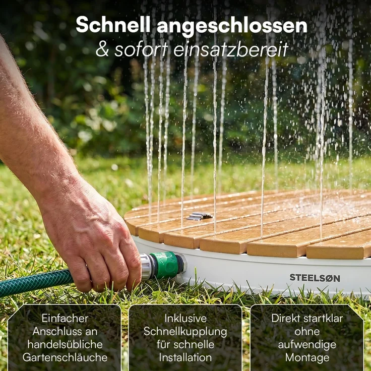 STEELSØN 'Samaya' Bodendusche rund, Gartendusche hellbraun/silber, Campingdusche wetterfest, Saunadusche, Fontänenhöhe bis zu 4m, inkl. Fußrad – Bild 7