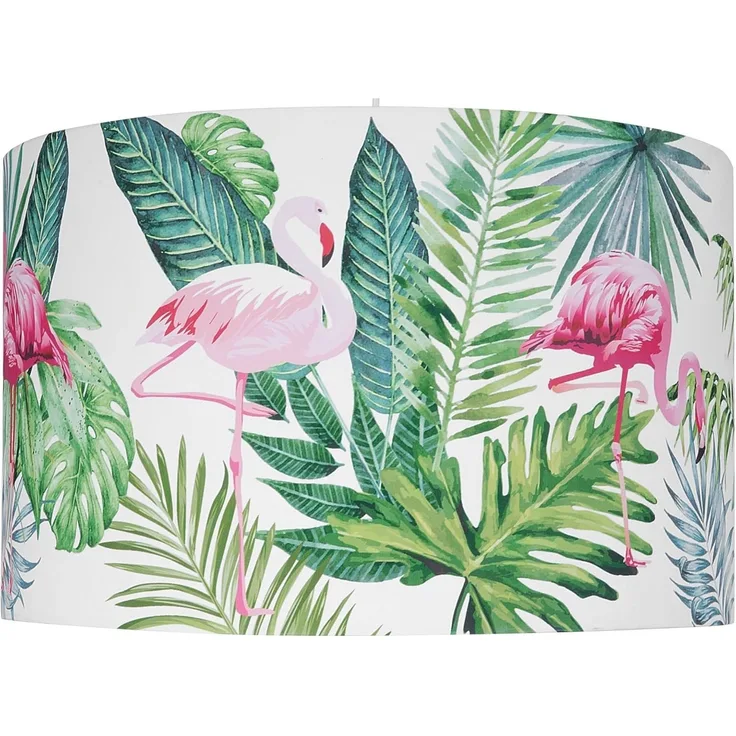 'Flamingo' Hängeleuchte Weiß runder Stoffschirm Flamingo-Design Dschungel-Optik Kinderzimmer Beleuchtung Modernes Design