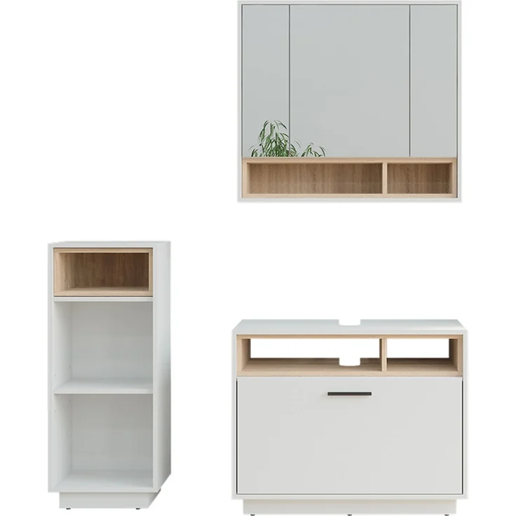 Badmöbel-Set Beatrice Weiß/Sonoma 3 Teile mit Midischrank Vicco – Bild 1