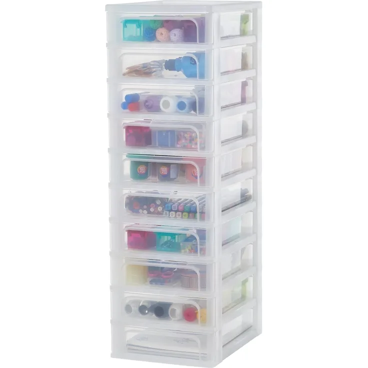 Iris Ohyama, Schubladenschrank, Schubladencontainer, 10 Schubladen mit 4 LFormat A4, durchsichtige Schubladen, Büro, Wohnzimmer - Organizer Chest OCH-2100 - Weiß