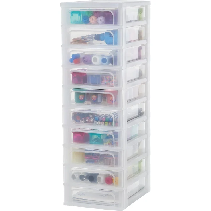 Iris Ohyama, Schubladenschrank, Schubladencontainer, 10 Schubladen mit 4 LFormat A4, durchsichtige Schubladen, Büro, Wohnzimmer - Organizer Chest OCH-2100 - Weiß