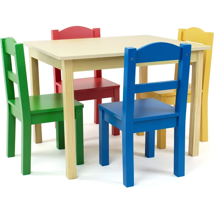 Humble Crew bunter Holztisch für Kinder, Natur/Primärfarben! Mit 4 Stühlen, ideal für Kinderzimmer. Fröhlichen Spielspaß schaffen – Bild 1