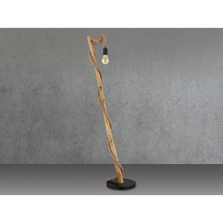 LED Stehleuchte mit Hanfseil und Holzstab, Höhe 150cm – Bild 4