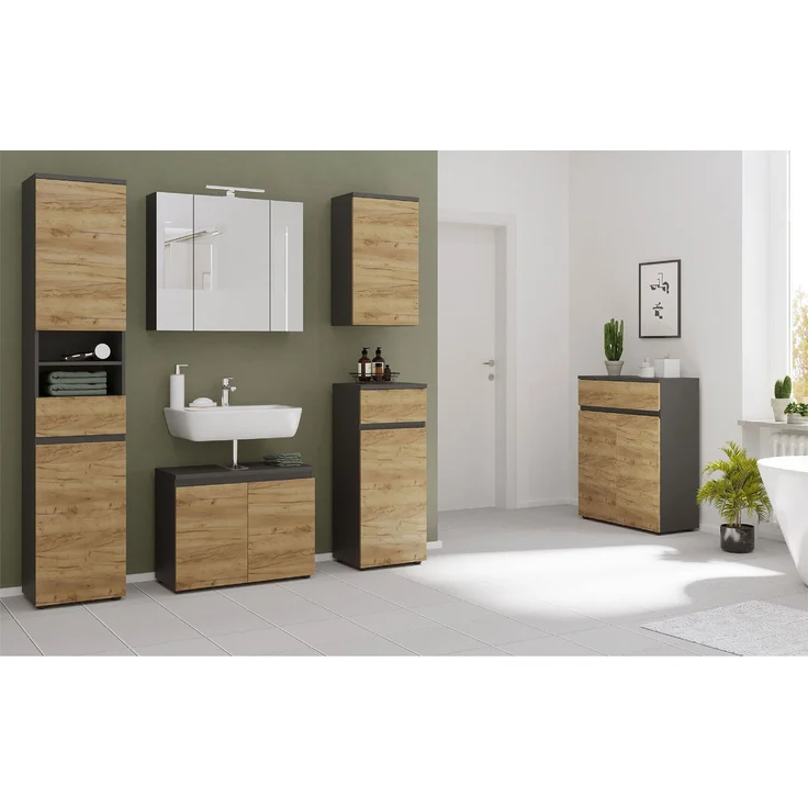 Spiegelschrank vito Mayor, Glas, Holzwerkstoff, Schwarz, Verspiegelt, 76 x 71 x 23 cm – Bild 5