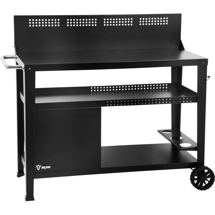 BBQ-Toro Grillablagetisch Grillwagen 125 x 57 x 104 cm, Schwarz, Grilltisch mit Windschutz