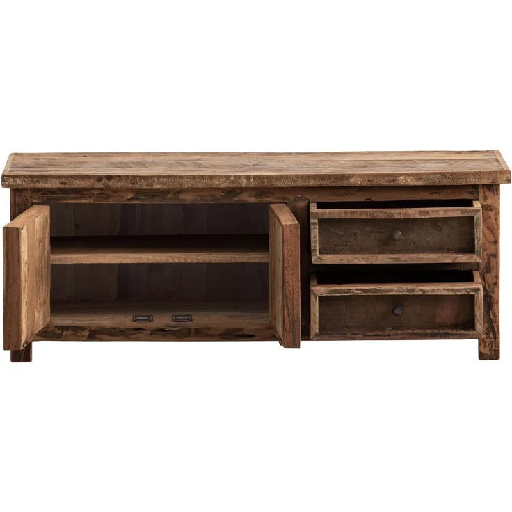 TV-Bank Sumatra rustikal aus recyceltem Altholz 122x46x40 cm mit Türen und Schubkästen – nachhaltiges Lowboard für Wohnzimmer – Bild 5