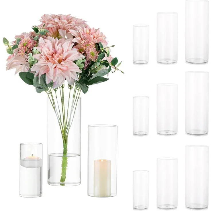 Vase Glaszylinder Tulpenvase Tischvase Set 15cm 20cm 25cm 4 M+L+XL