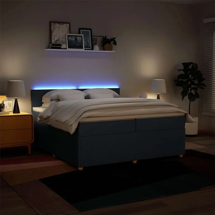 vidaXL Boxspringbett mit Matratze Blau 200x200 cm Stoff 3289869 – Bild 5