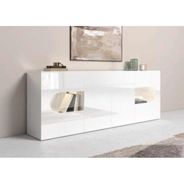 INOSIGN Sideboard Real,Vitrine,Kommode,Schrank,komplett hochglanz lackiert, mit 4 Türen davon 2 Glastüren und 1 Schublade ohne Griff Breite 220cm – Bild 6